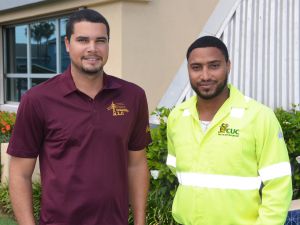 (L-R) CUC’s Joshua Ebanks and Aaron Perera are in TCI assisting with restoring electricity
